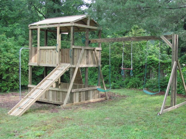 6x8 model as shown $3175.00 including HOP's UPgrade, Wooden Ramp with Rope, Wooden Roof, Rock Climbing Wall, Fireman's Pole, and Swings