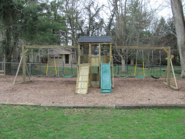 NO LONGER AVAILABLE 6x6 model $2875.00 Shingled roof, Wooden Ramp with Rope, Additional Swing beam, Swings, and Periscope