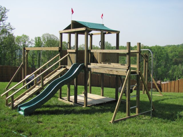6x6 model as shown $2725.00 including HOP's UPgrade, Ramp with Rope and Handrails, Covered Bottom, Tire Swing, Wooden Bridge, Fireman's Pole,trapeze, Swings
