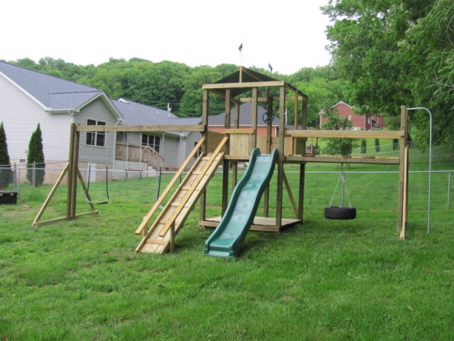 6x6 model as shown $2575.00 including HOP's UPgrade, Wooden Ramp with Handrails, Wooden Floor, Wooden Bridge with Tire Swing, Fireman's Pole, Swings, and Trapeze Bar with Rings
